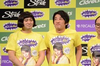 ハイキングウォーキングQ太郎、フルーツポンチ村上（左から）。