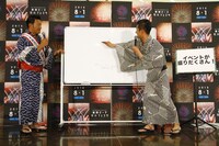 「2015幕張ビーチ花火フェスタ」の会見に出席した山口智充（左）と笑い飯・哲夫（右）。