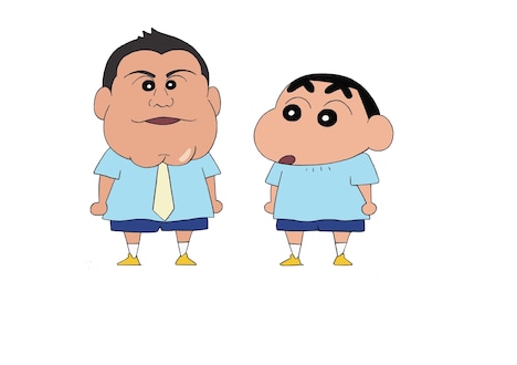 「クレヨンしんちゃん」に登場するザキヤマさん（左）と、野原しんのすけ（右）。(c)臼井儀人/双葉社・シンエイ・テレビ朝日・ADK