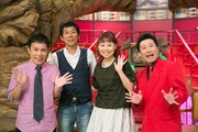 「なるみ・岡村の過ぎるTV」に出演するナインティナイン岡村、明石家さんま、なるみ、すっちー（左から）。(c)ABC