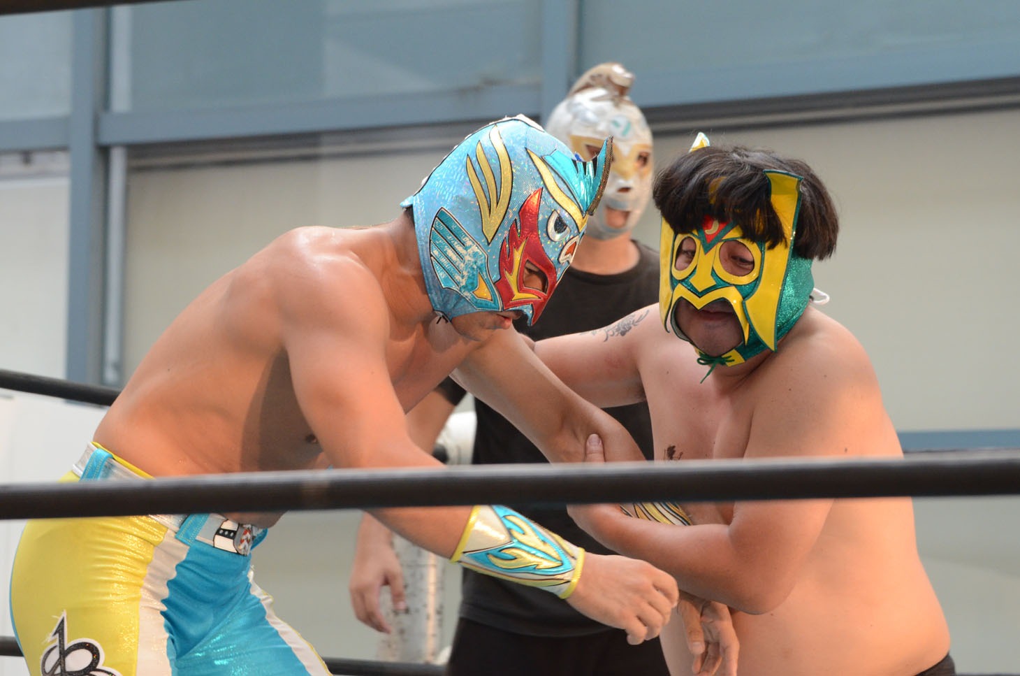 グルクンマスクに立ち向かう日村マスク。