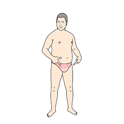 ゲーム「OTOKO TOWER」のキャラクターふうに描かれたとにかく明るい安村。