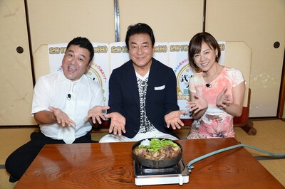 「武士ごはんランキング江戸VS金沢 一生に一度は食べたいSP」に出演する（左から）アンタッチャブル山崎、高橋英樹、高橋真麻。(c)メ～テレ