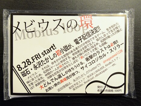 磁石単独ライブ「ZONE」の入場口で配布された「メビウスの環」のチラシ入りティッシュ。