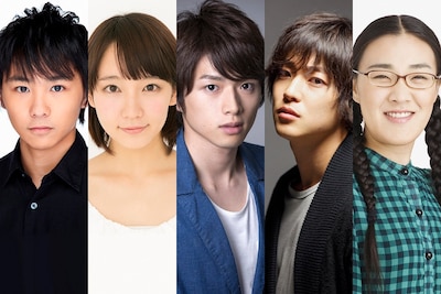 ドラマ「なんでやねん受験生」に出演する（左から）須賀健太、吉岡里帆、白洲迅、大東駿介、たんぽぽ白鳥。