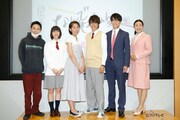 「第2回ドラマ甲子園大賞受賞作品『なんでやねん受験生』」に出演する、たんぽぽ白鳥（右端）。(c)フジテレビ