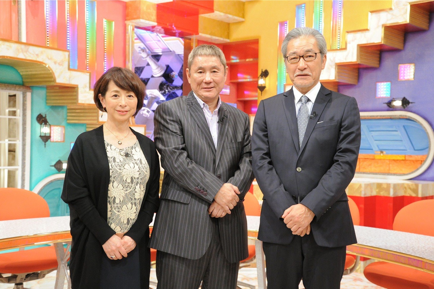「ビートたけしのTVタックル」に出演するビートたけしと大竹まこと（右）、阿川佐和子（左）。(c)テレビ朝日
