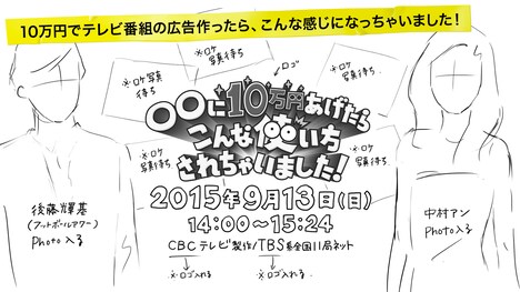 番組の趣旨に沿って10万円で作られたという「◯◯に10万円あげたらこんな使い方されちゃいました！」の広告。