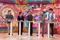 「アメトーーク！」の「立ちトーーク」に出演する（左から）品川庄司・品川、プラスマイナス兼光、千鳥・大悟、ナイツ塙、土田晃之。(c)テレビ朝日