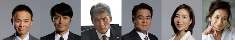 連続ドラマ「日曜劇場『下町ロケット』」に出演する、（左から）恵俊彰、安田顕、吉川晃司、立川談春、真矢ミキ、倍賞美津子。(c)TBS