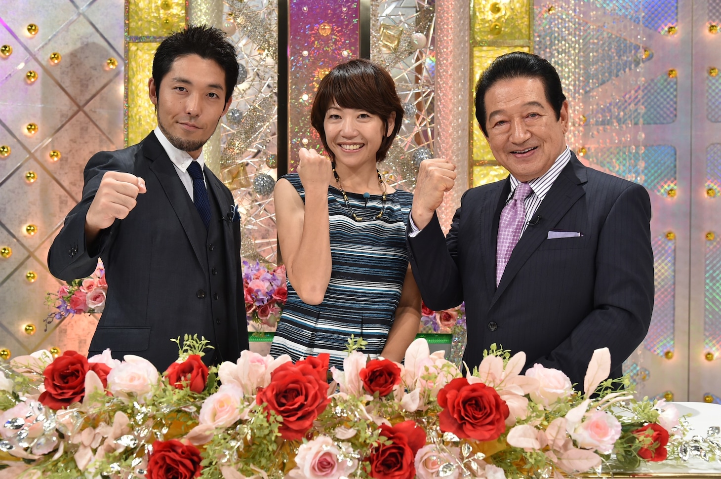 「わかってください！涙の人生ソングショー」に出演する（左から）オリエンタルラジオ中田、高橋尚子、草野仁。(c)テレビ朝日