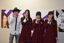 「サガラとキヨトの乃木坂ぷぷぷ」記者発表会に登場したバッドボーイズ清人、相楽伊織、秋元真夏、中田花奈（左から）。(c)テレ玉