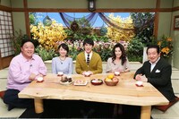 「昼めし旅SP」に出演する（左から）伊集院光、狩野恵里アナウンサー、ココリコ田中、萬田久子、草野仁。(c)テレビ東京
