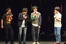 「『キングオブコント2015』お疲れ様トークコーナー」に登場したさらば青春の光・森田、東口、うしろシティ金子、阿諏訪（左から）。