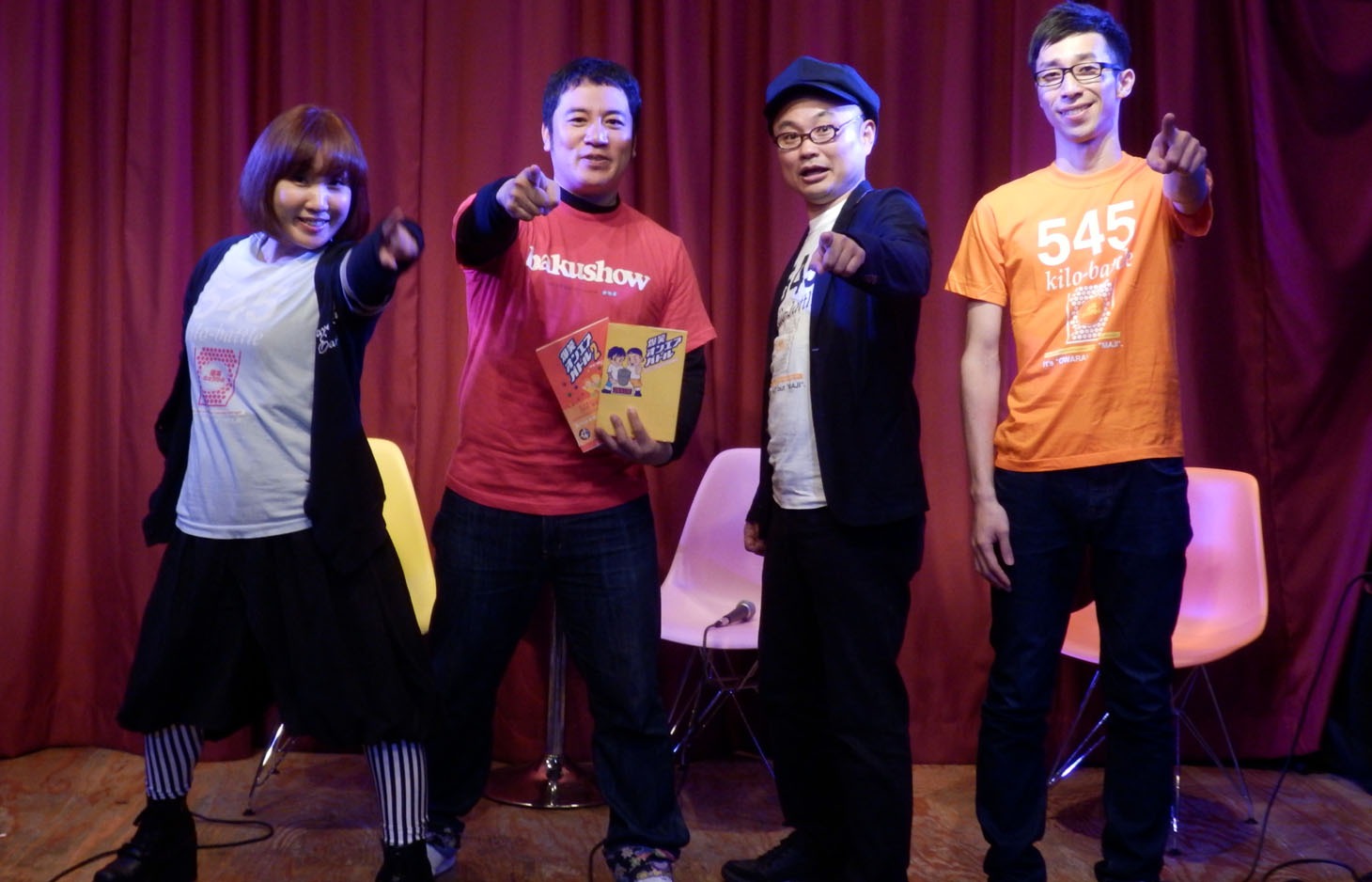 「語ろう！ボクたちのオンエアバトル Vol.2」に出演した、田上よしえ、与座よしあき、ユリオカ超特Q、テラシマニアック（左から）。