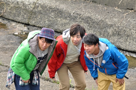 川原でワッキーを発見したときの3人。