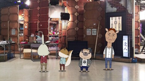 「紙兎ロペ 笑う朝には福来るってマジっすか!?」と「アウト×デラックス」のコラボエピソードのワンシーン。(c)紙兎ロぺプロジェクト2016 / フジテレビジョン