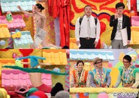 「ツギクルもん」でネタを披露する芸人たちと、MCの3人（右下）。