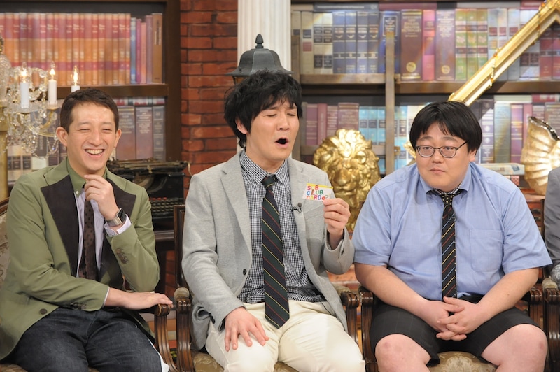 「中居正広のミになる図書館」に出演する(左から)サバンナ高橋、タイムマシーン3号。(c)テレビ朝日