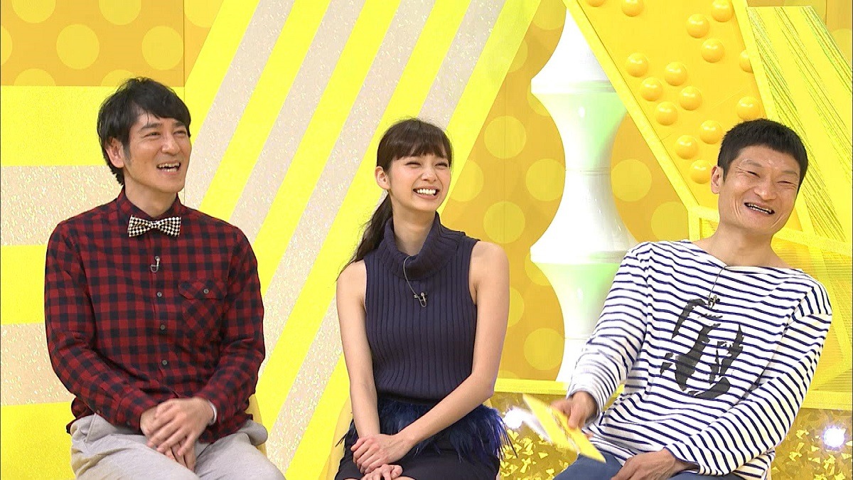 左からココリコ田中、新川優愛、ザブングル加藤。(c)メ～テレ