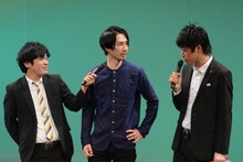 エンディングの様子。左から流れ星ちゅうえい、三福エンターテイメント、三拍子・高倉。