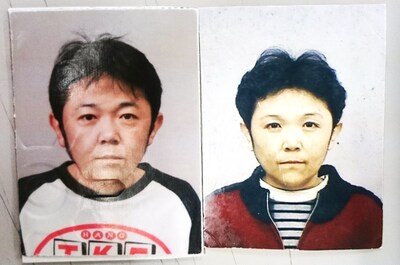 宣材写真の代わりに提供された尾崎豆の証明写真。右が若い頃、左が現在の姿。