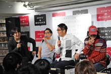 トーク中の（左から）佐久間宣行プロデューサー、おぎやはぎ、英勉。