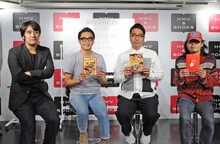 左から佐久間P、おぎやはぎ、英勉。