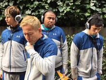 「チェーンアスロン」でレース対決に挑む（左から）JOY、じゅんいちダビッドソン、マテンロウ・アントニー、小島よしお。(c)読売テレビ