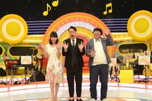 左から久保田祐佳NHKアナウンサー、バナナマン設楽、バナナマン日村。