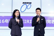 「2016年度 KEIRIN新CM発表会」に出席したピース。
