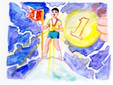 五月女ケイ子が描いた「金メダル男」の挿絵イメージ。
