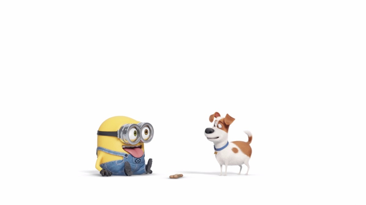 映画「ペット」と「ミニオンズ」のコラボ動画のワンシーン。(c)Universal Studios.