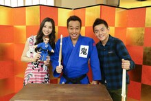 「鬼三村 ～ダメ後輩達よ、面白くあれ!!～」に出演する、さまぁ～ず三村（中央）、スピードワゴン井戸田（右）、足立梨花（左）。