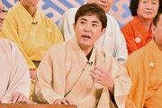 林家三平。写真は生放送終了後に行われた会見のワンシーン。