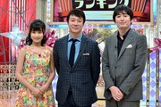 「金曜プレミアム『有名人が初めて話します！ とっておきランキング ここでしか聞けないヒミツの話27連発』」に出演する加藤浩次（中央）、博多大吉（右）、小島瑠璃子（左）。
