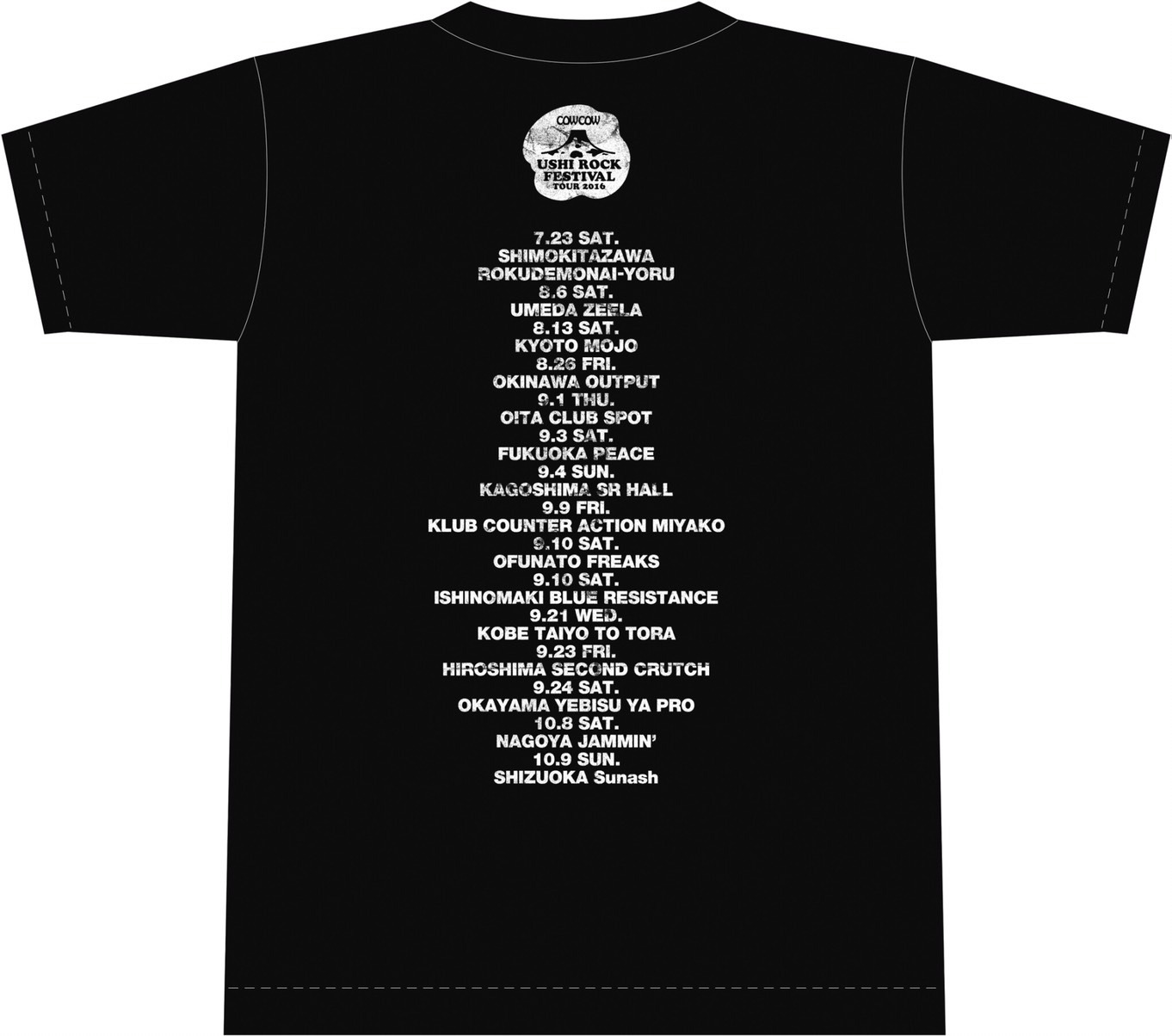 「COWCOW USHI ROCK FESTIVAL TOUR 2016」オリジナルTシャツ（黒）の裏。