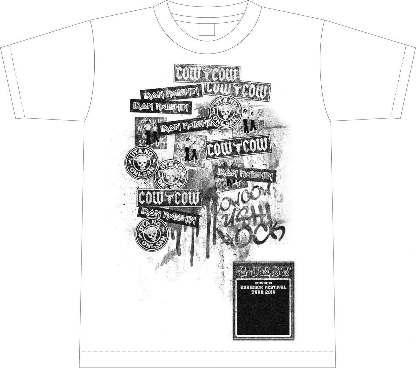 「COWCOW USHI ROCK FESTIVAL TOUR 2016」オリジナルTシャツ（白）の表。