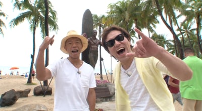 「有吉の夏休み」スピンオフ番組に出演する（左から）バイきんぐ小峠、狩野英孝。(c)フジテレビ