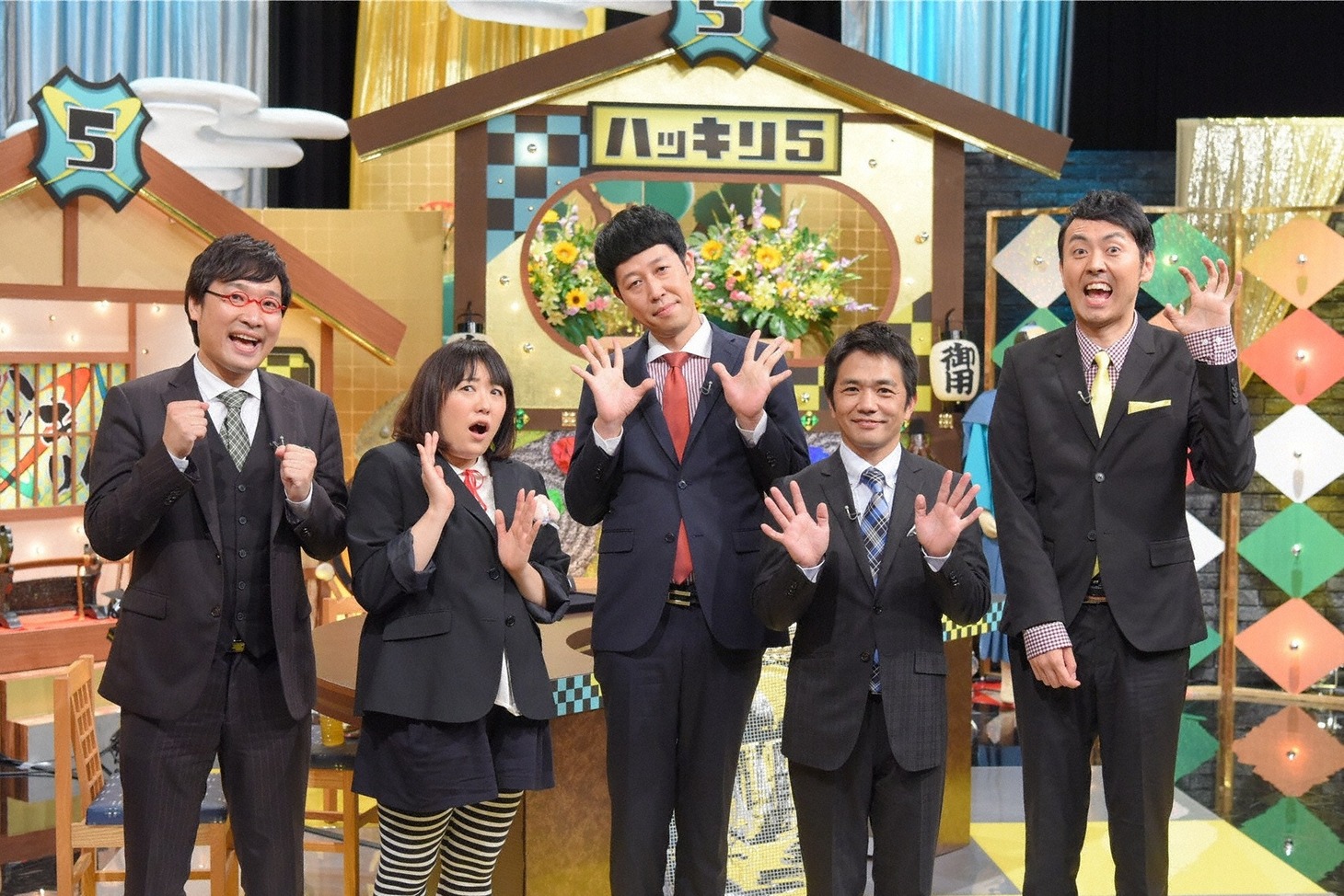 「ハッキリ5～そんなに好かれていない5人が世界を救う～」に出演する（左から）南海キャンディーズ山里、森三中・黒沢、小籔千豊、中川家・剛、アンガールズ田中。(c)ABC