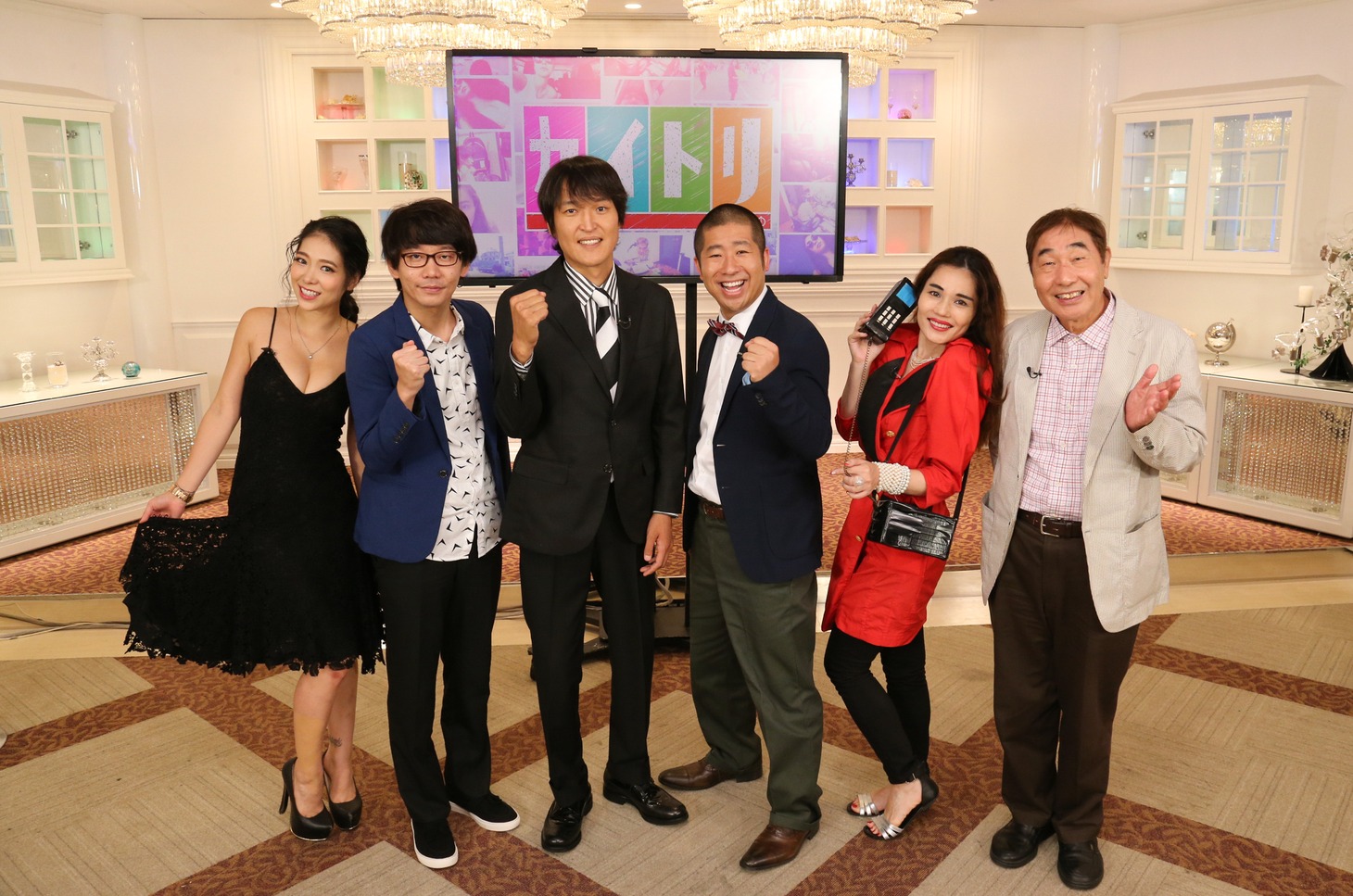 「ヨルスパ！カイトリ」に出演する（左から）紅蘭、三四郎・小宮、千原ジュニア、ハライチ澤部、平野ノラ、蛭子能収。(c)関西テレビ