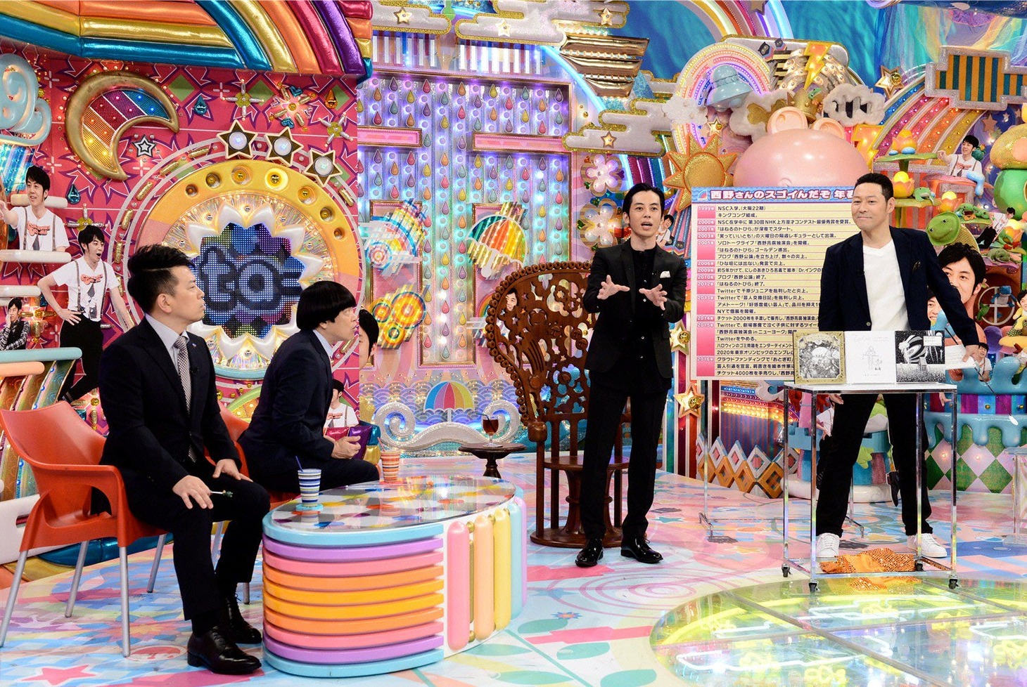 （左から）雨上がり決死隊、キングコング西野、東野幸治。(c)テレビ朝日