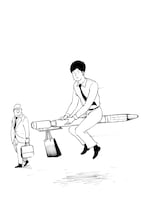 「サラリーマン山崎シゲル」と鉛筆シャープTypeSのコラボイラスト。