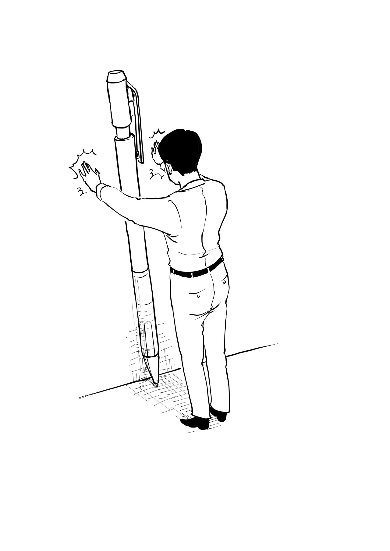 「サラリーマン山崎シゲル」と鉛筆シャープTypeSのコラボイラスト。