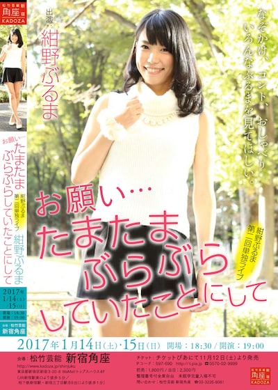 紺野ぶるま単独ライブ「お願い…たまたまぶらぶらしていたことにして」チラシ