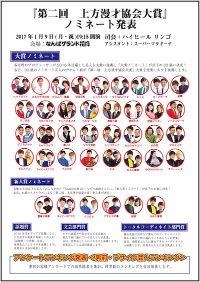 「第二回上方漫才協会大賞」のノミネート者。