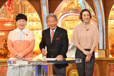 （左から）森三中・大島、みのもんた、SHELLY。(c)TBS