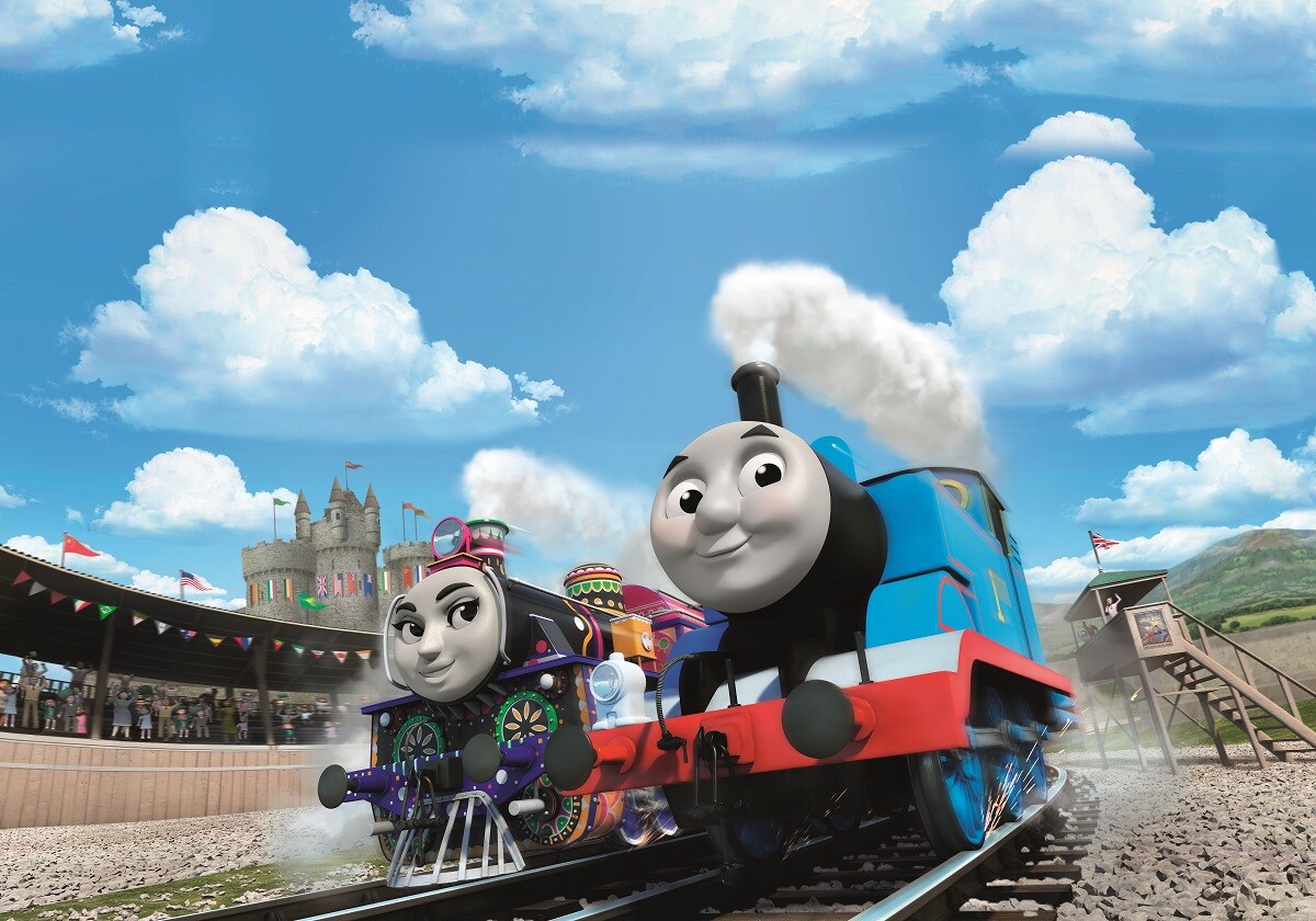 「映画 きかんしゃトーマス 走れ！世界のなかまたち」より。左が渡辺直美の演じるアシマ。