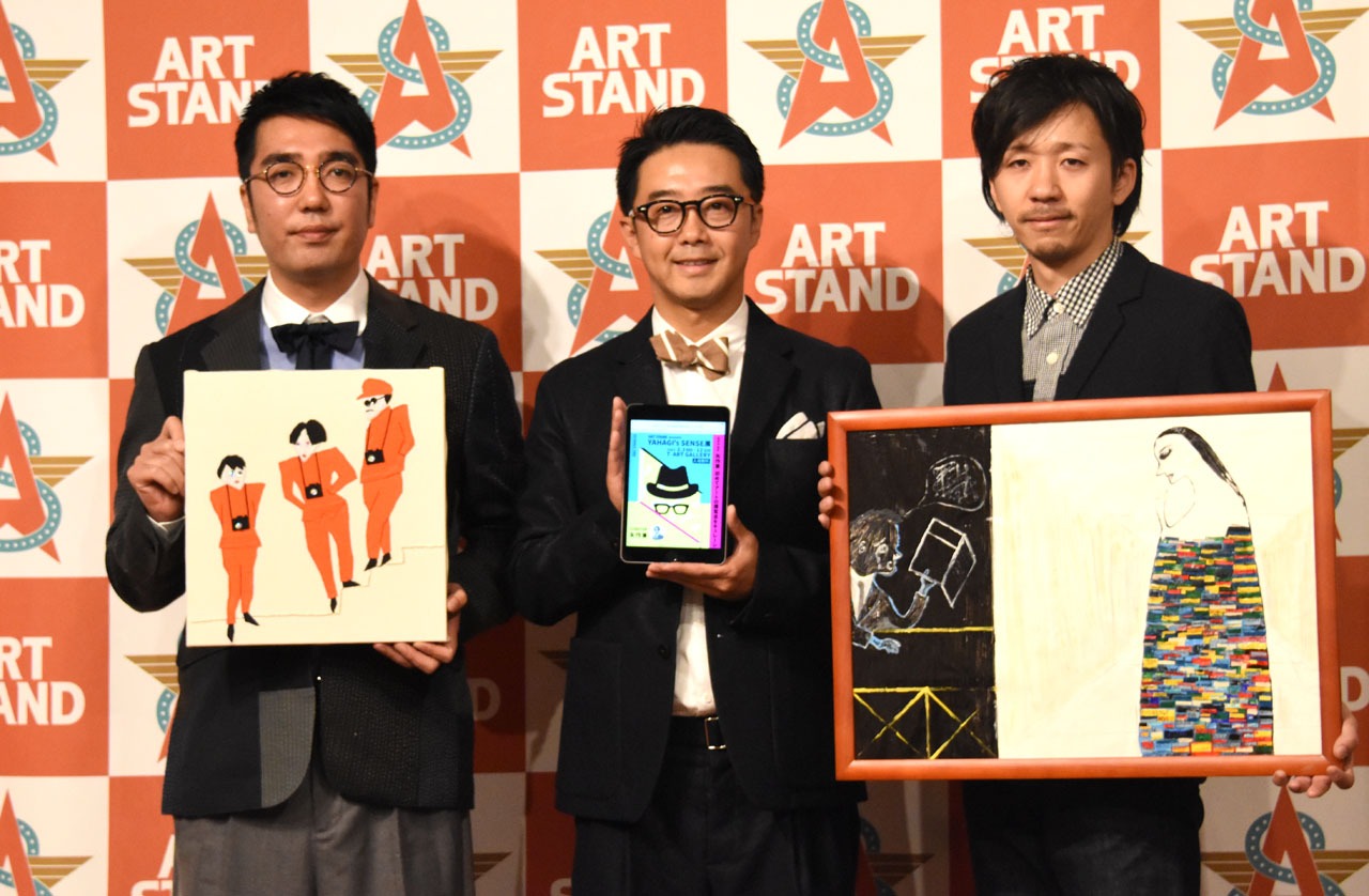 左からおぎやはぎ小木、おぎやはぎ矢作、ART STAND代表の加藤晃央氏。