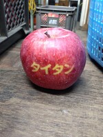 所属する事務所「タイタン」の文字を記したリンゴ。